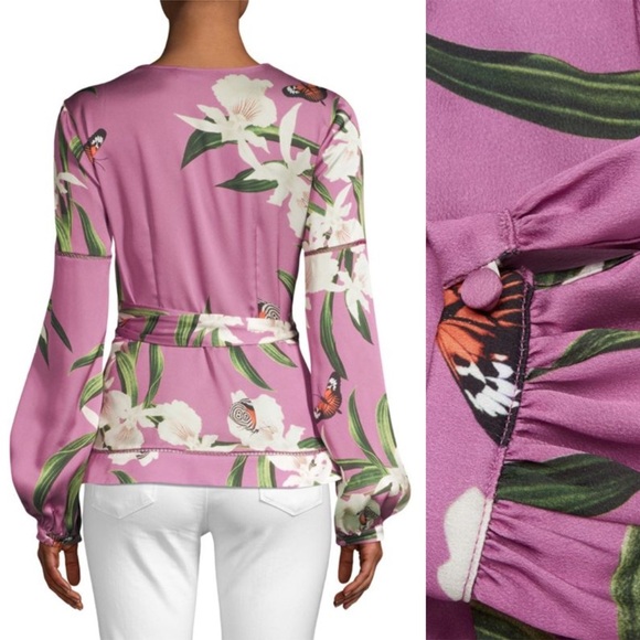 PatBO - Orchid Print Wrap Blouse - Violet - Picture 3 of 14